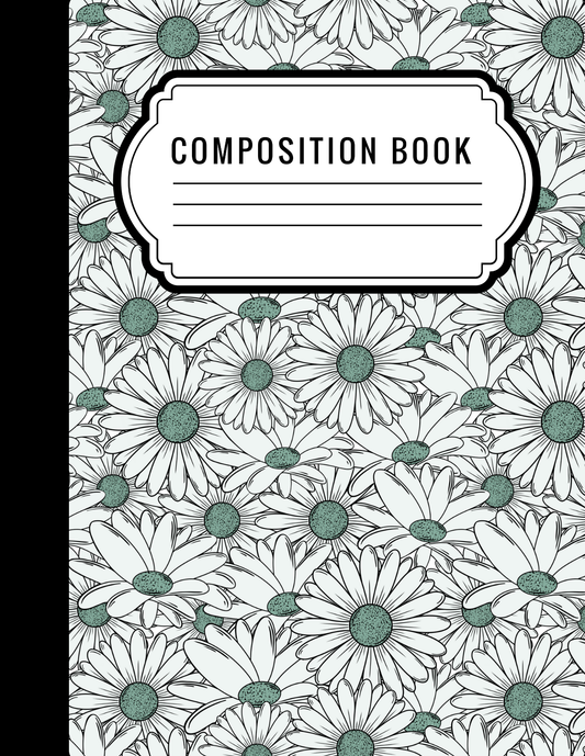White and teal flowers - Composition notebook vinyl