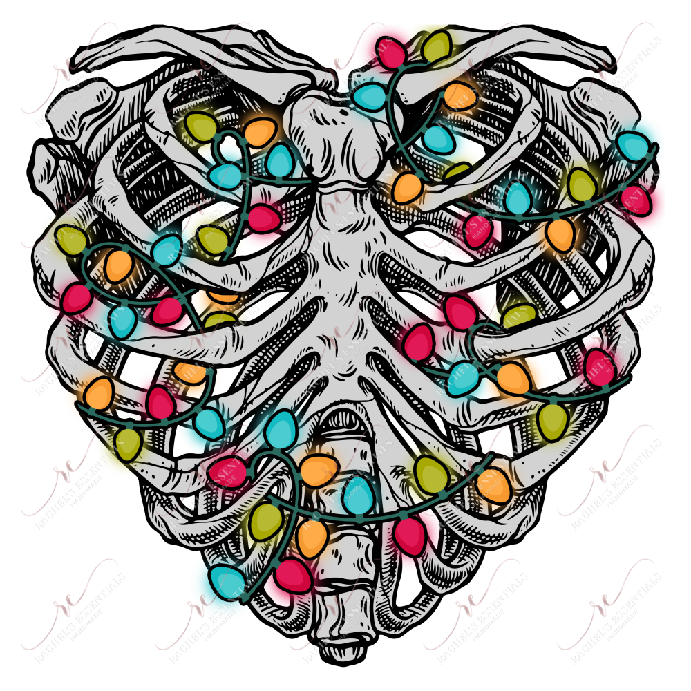 Christmas Lights Rib Cage - Ready To Press Sublimation Transfer Print Sublimation