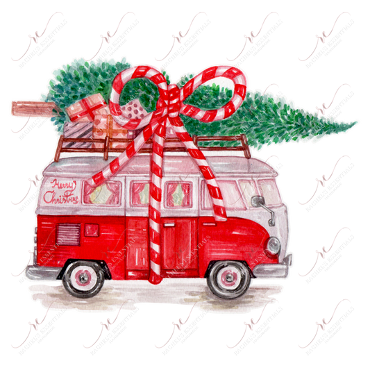 Christmas Tree And Bus - Ready To Press Sublimation Transfer Print Sublimation