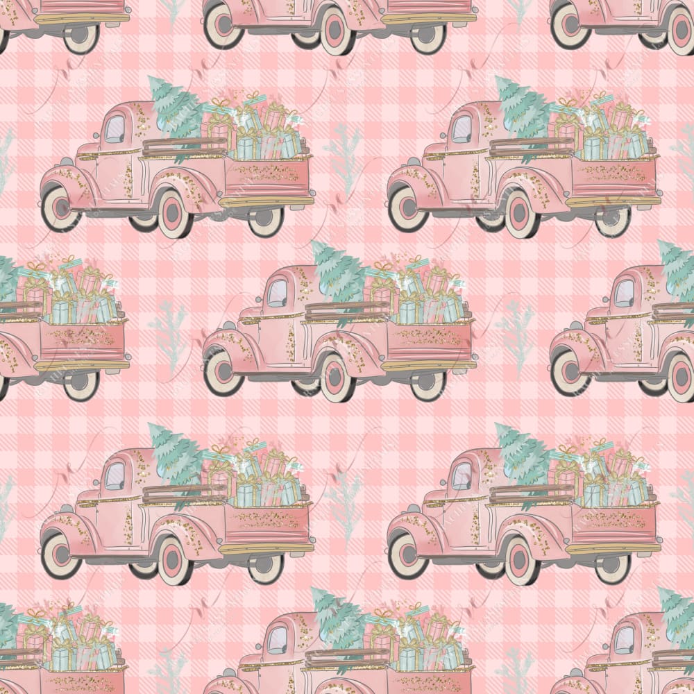 Christmas Truck Pink Plaid - Ready To Press Sublimation Transfer Print Sublimation