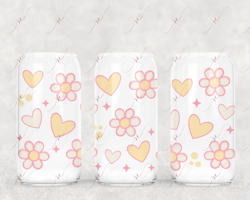 Flowers And Hearts - 16Oz Vinyl Libbey Wrap