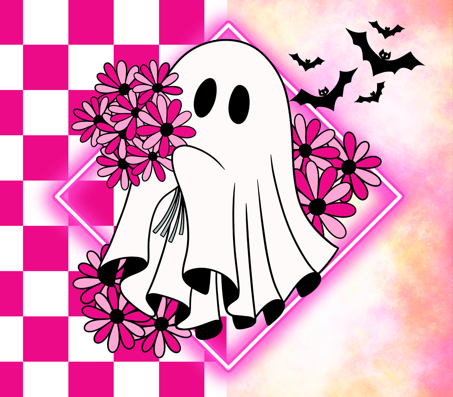 Pink floral ghost - ready to press sublimation transfer print