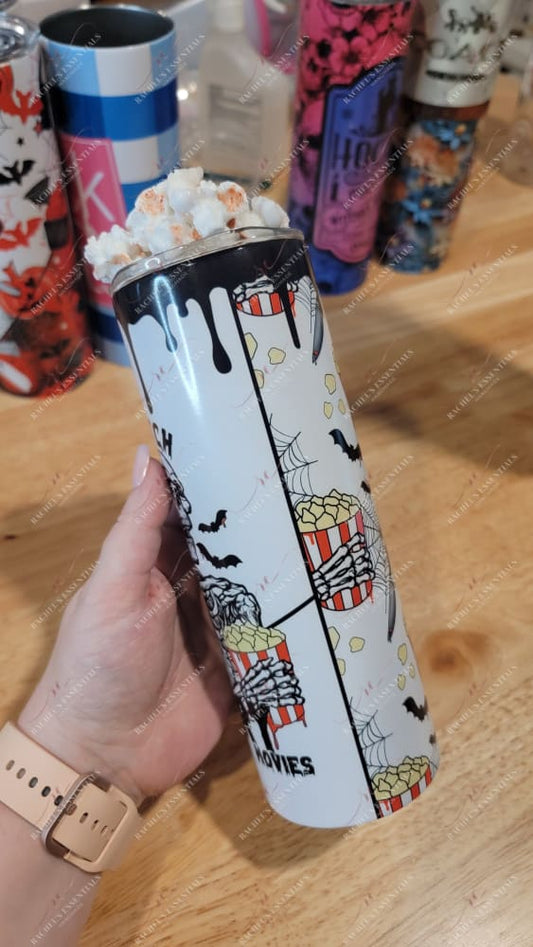 Letβs Watch Scary Movies Split Tumblr With Popcorn Topper And Extra Lid 20Oz Tumbler