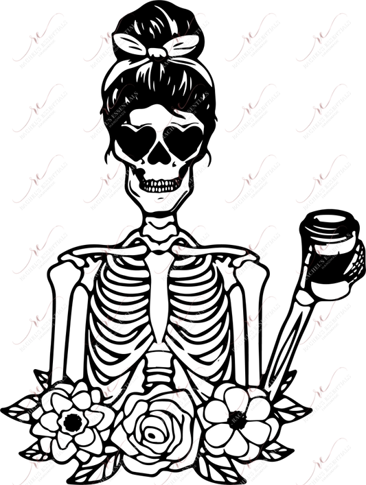 Messy Bun Coffee Skeleton - Ready To Press Sublimation Transfer Print Sublimation