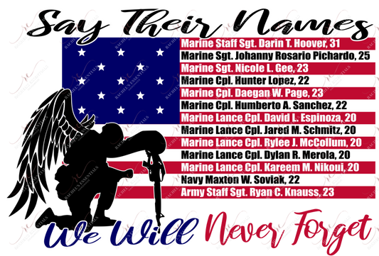 Say Their Names 13 Fallen Heroes - Ready To Press Sublimation Transfer Print Sublimation