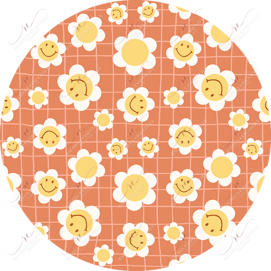 Smiley Face Flowers Car Coaster - Ready To Press Sublimation Transfer Print Sublimation