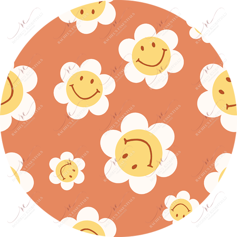 Smiley Face Flowers Car Coaster - Ready To Press Sublimation Transfer Print Sublimation