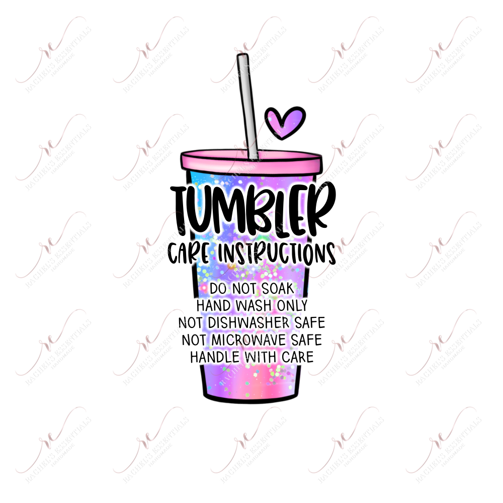 Tumbler Care Instructions Pink - Business Sticker Set