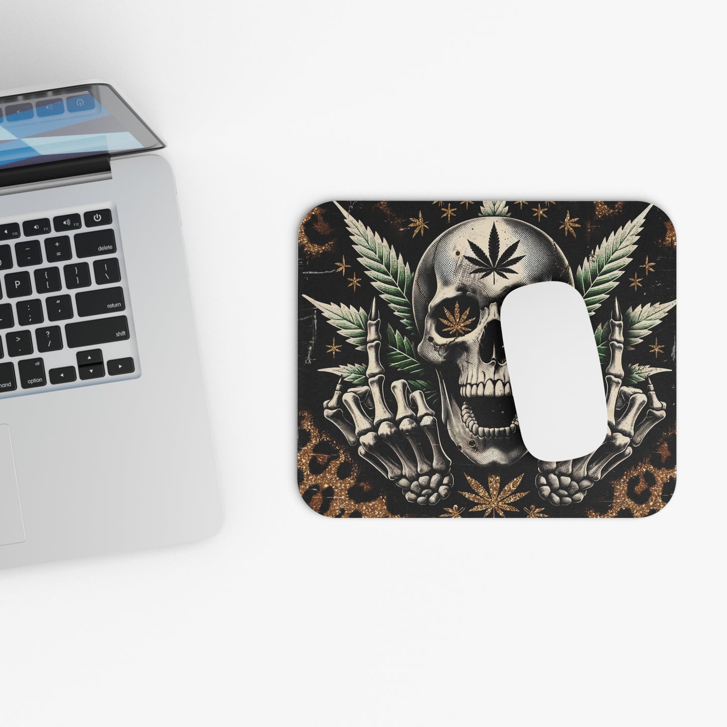 Punk Rock Skull Mouse Pad | Edgy Office Decor, Gaming Accessory, Gift for Him, Cannabis Style, Artwork for Desk