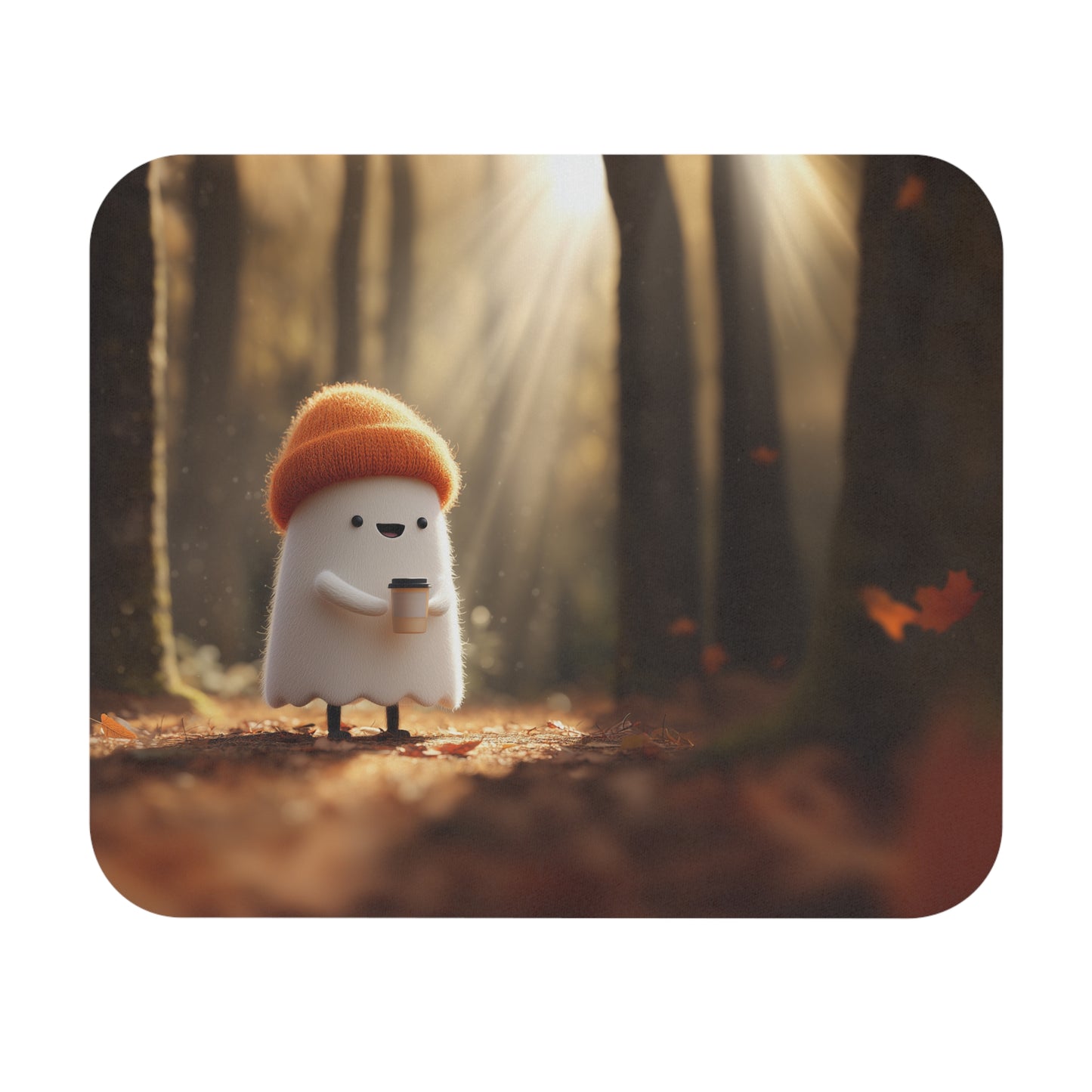 Whimsical Ghost Mouse Pad, Cute Desk Decor, Halloween Gift, Cozy Office Accessories, Nature-inspired Mousepad, Ghost Character Design