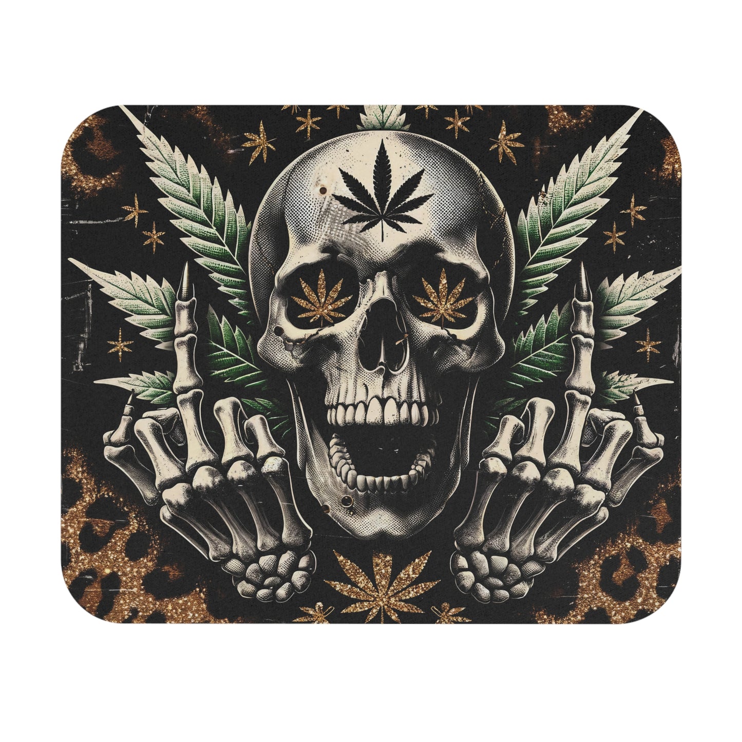 Punk Rock Skull Mouse Pad | Edgy Office Decor, Gaming Accessory, Gift for Him, Cannabis Style, Artwork for Desk