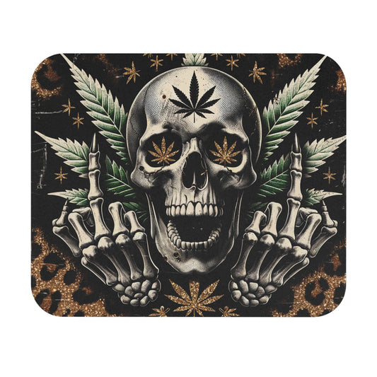 Punk Rock Skull Mouse Pad | Edgy Office Decor, Gaming Accessory, Gift for Him, Cannabis Style, Artwork for Desk