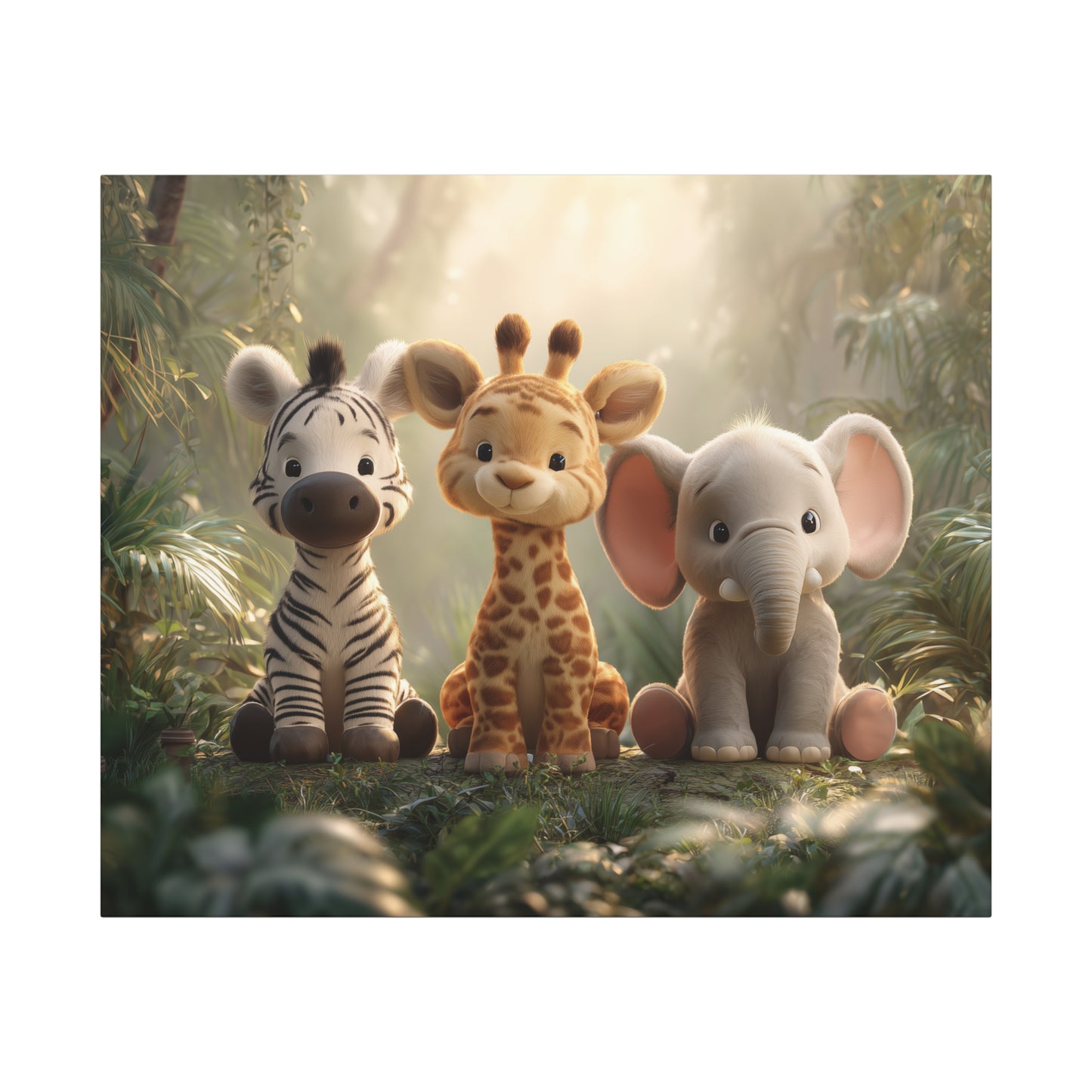 Whimsical Animal Canvas Art Wraps, Safari Nursery Decor, Kids Room Wall Art, Giraffe, Elephant, Zebra Artwork, Baby Shower Gift