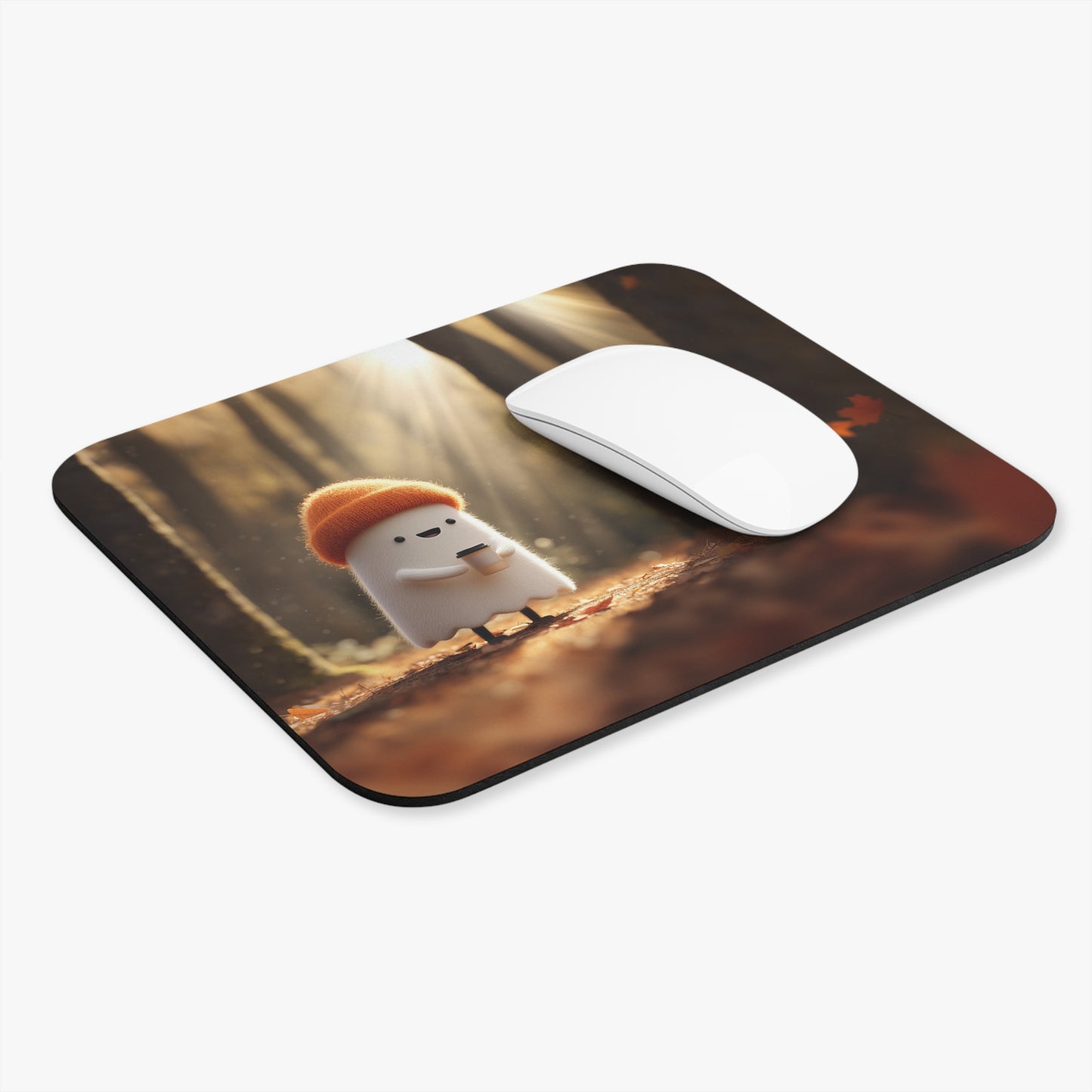 Whimsical Ghost Mouse Pad, Cute Desk Decor, Halloween Gift, Cozy Office Accessories, Nature-inspired Mousepad, Ghost Character Design