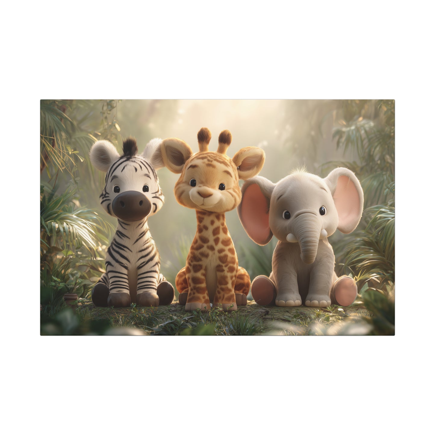 Whimsical Animal Canvas Art Wraps, Safari Nursery Decor, Kids Room Wall Art, Giraffe, Elephant, Zebra Artwork, Baby Shower Gift