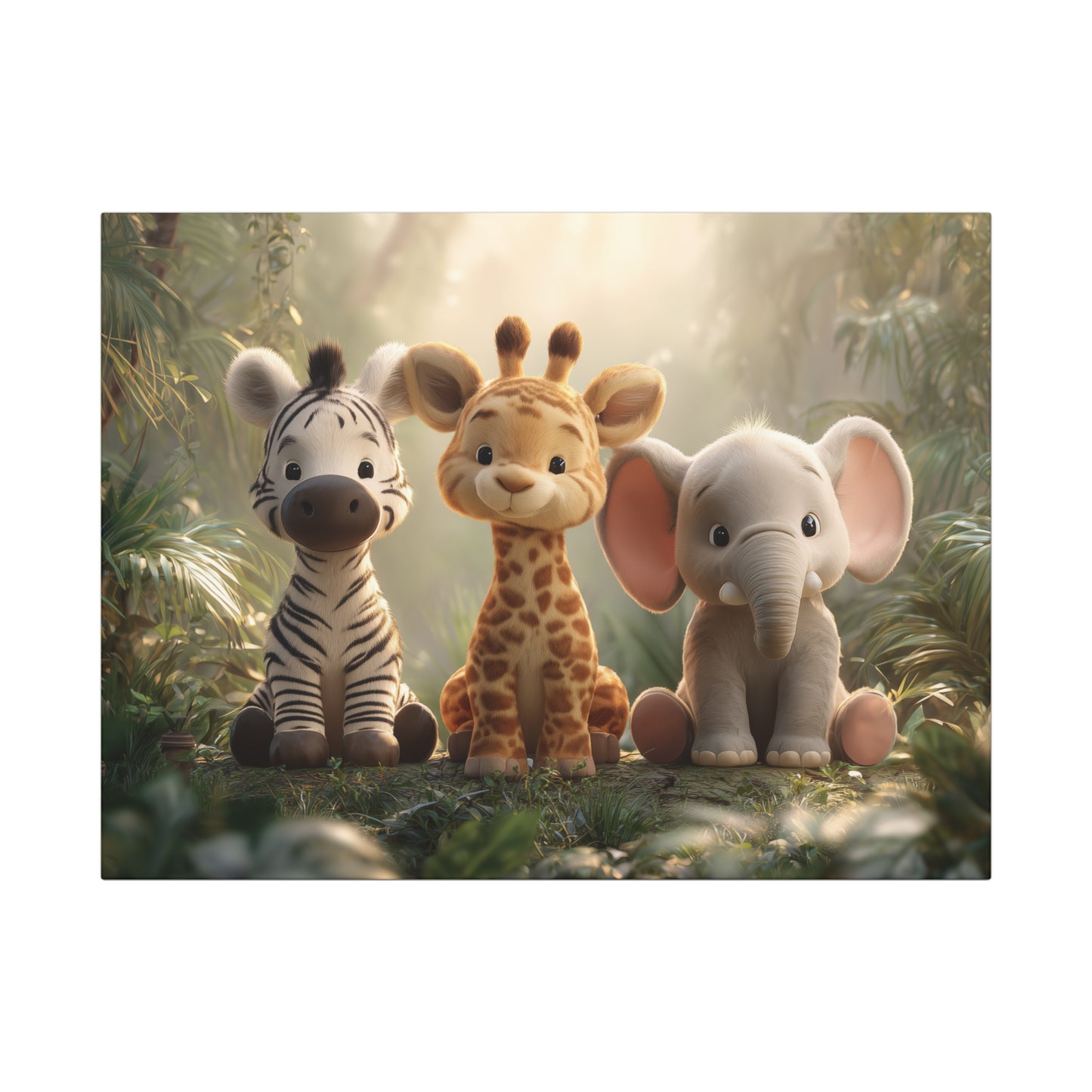 Whimsical Animal Canvas Art Wraps, Safari Nursery Decor, Kids Room Wall Art, Giraffe, Elephant, Zebra Artwork, Baby Shower Gift