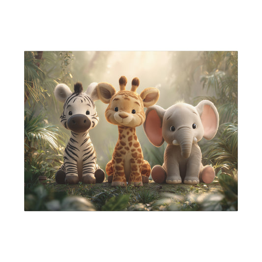 Whimsical Animal Canvas Art Wraps, Safari Nursery Decor, Kids Room Wall Art, Giraffe, Elephant, Zebra Artwork, Baby Shower Gift