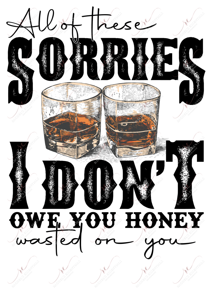 All Of These Sorries I Dont Owe You Honey - Ready To Press Sublimation Transfer Print Sublimation