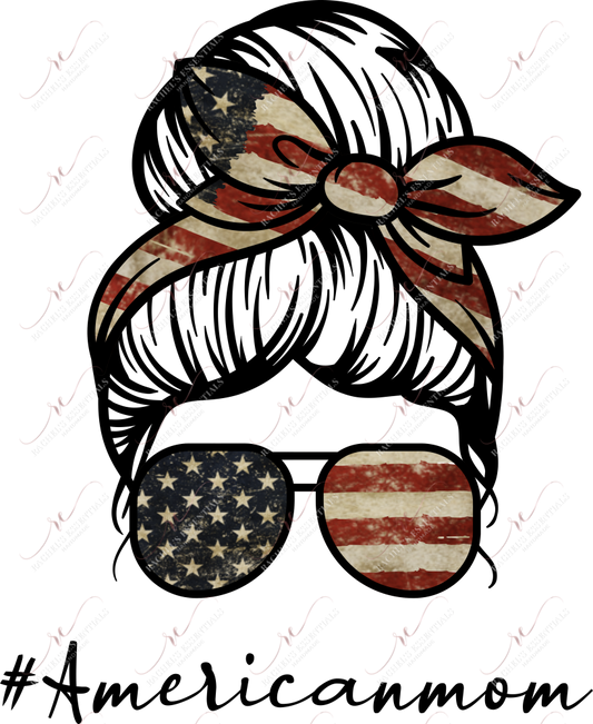 American Mom Messy Bun Flag - Ready To Press Sublimation Transfer Print Sublimation