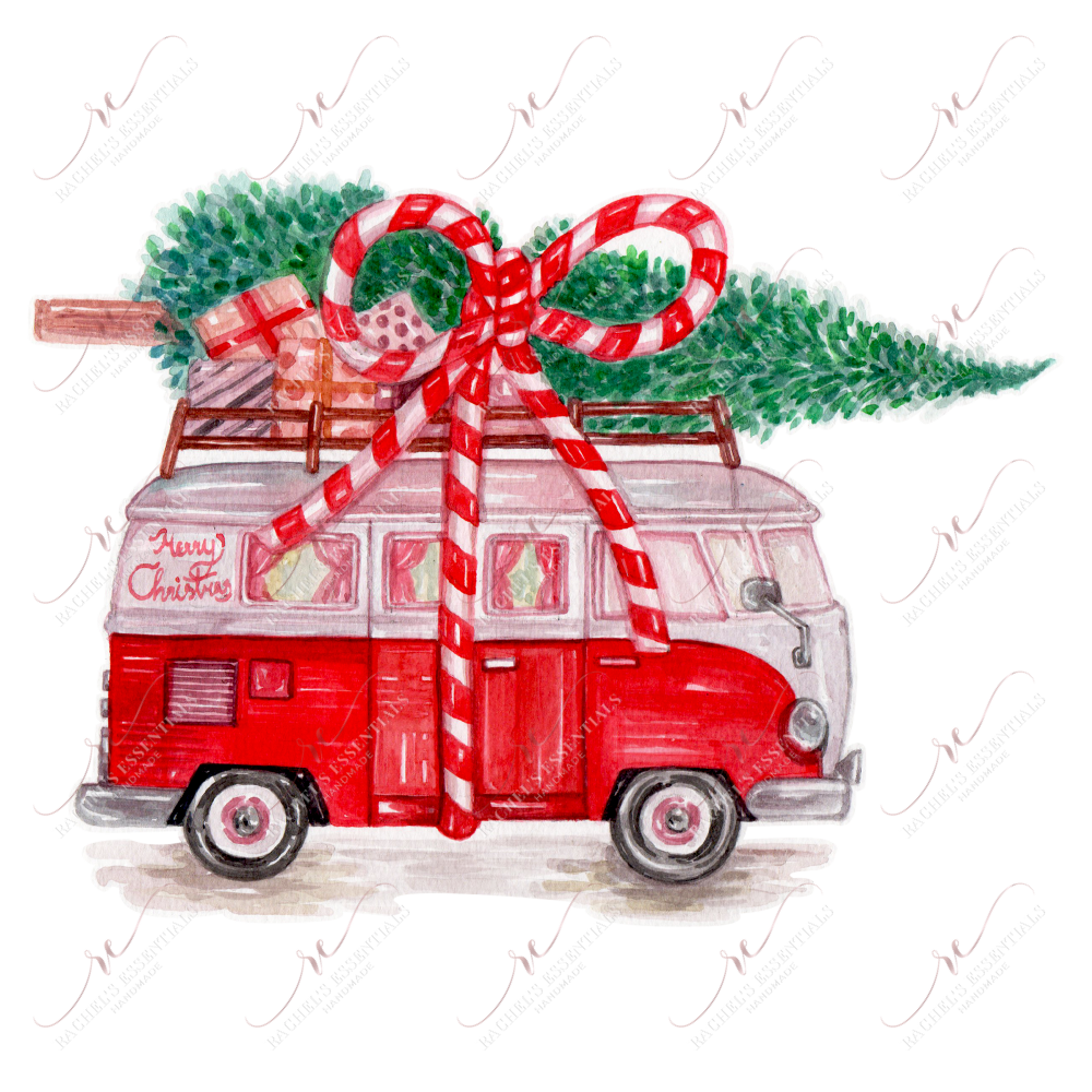 Christmas Tree And Bus - Ready To Press Sublimation Transfer Print Sublimation