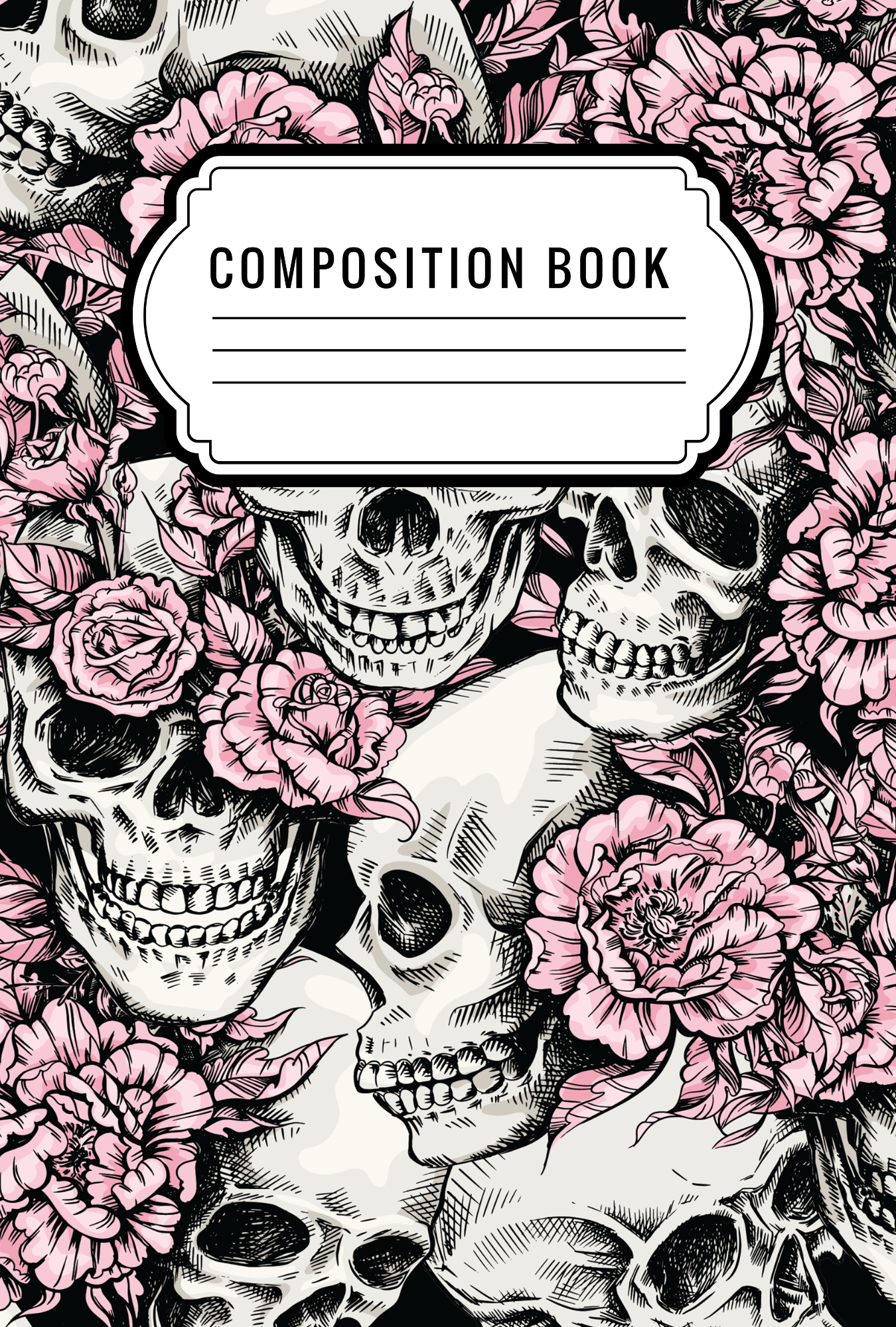 Pink floral skulls - Composition notebook vinyl