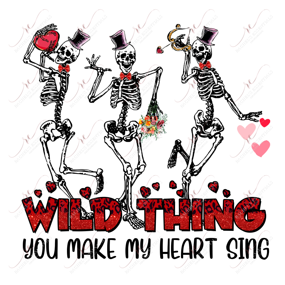 Dancing Valentine Skeletons Wild Thing You Make My Heart Sing - Ready To Press Sublimation Transfer