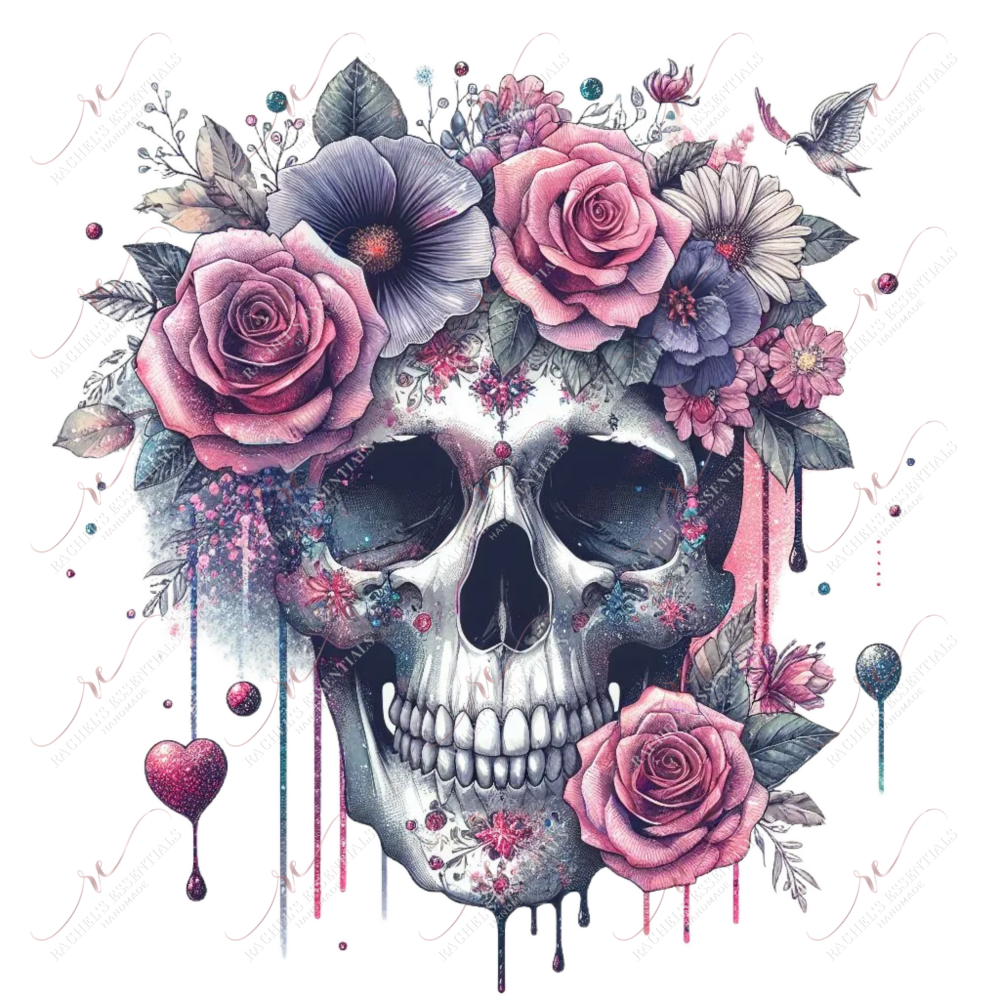 Floral Skull - Ready To Press Sublimation Transfer Print Sublimation