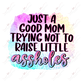 Just A Good Mom Trying Not To Raise Little Assholes - Ready Press Sublimation Transfer Print