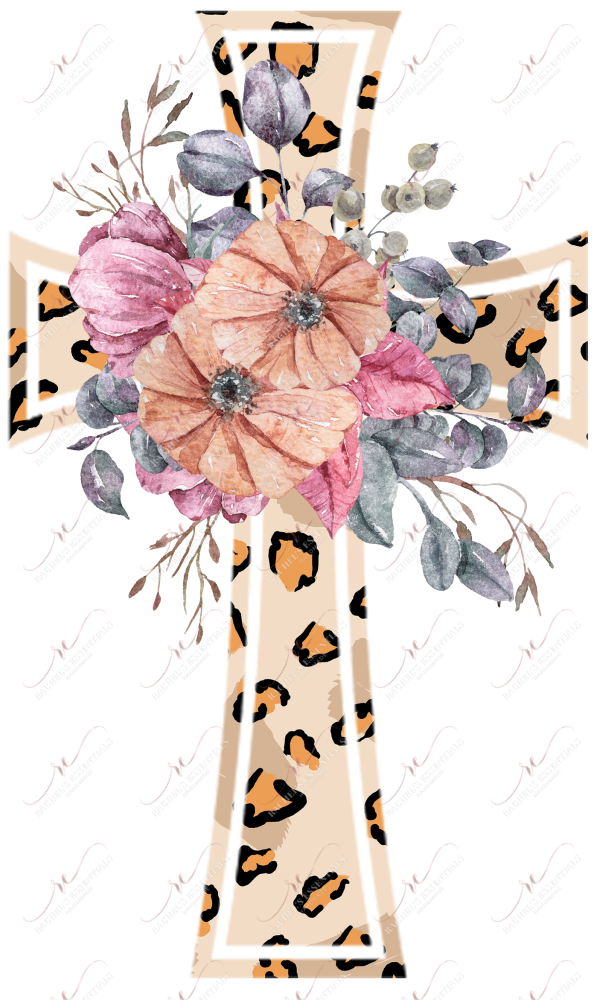 Leopard Cross With Flowers - Ready To Press Sublimation Transfer Print Sublimation