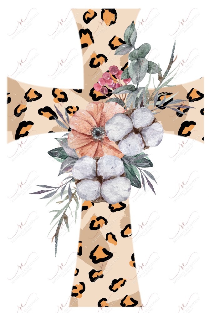 Leopard Cross With Flowers - Ready To Press Sublimation Transfer Print Sublimation