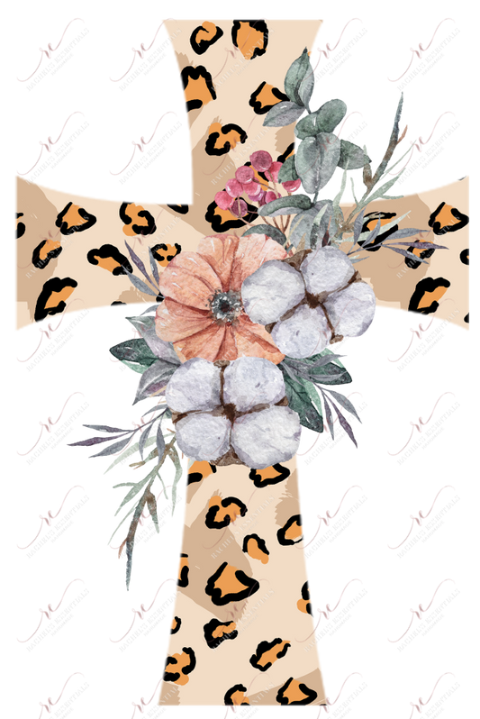 Leopard Cross With Flowers - Ready To Press Sublimation Transfer Print Sublimation