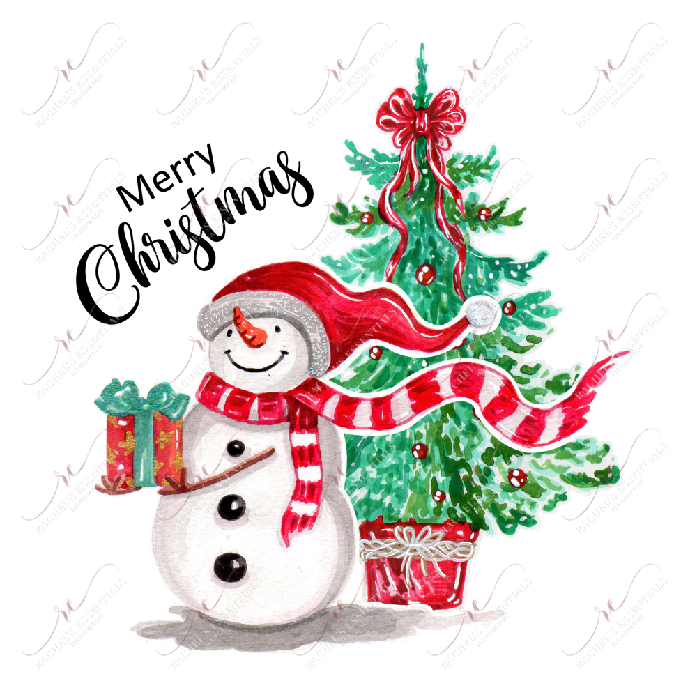 Merry Christmas Tree And Snowman- Ready To Press Sublimation Transfer Print Sublimation