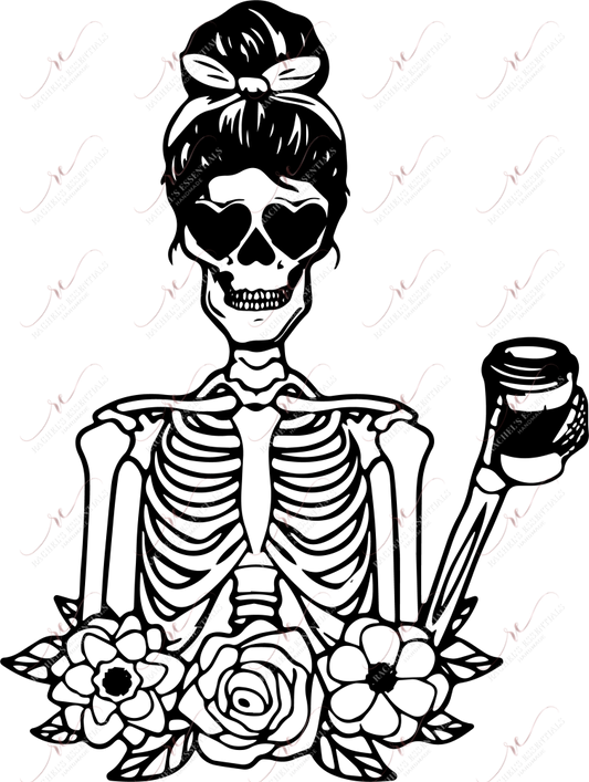 Messy Bun Coffee Skeleton - Ready To Press Sublimation Transfer Print Sublimation