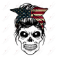 Messy Bun Flag Skull - Ready To Press Sublimation Transfer Print Sublimation