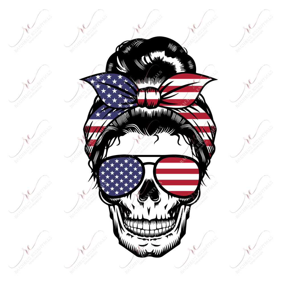 Messy Bun Skull Flag - Ready To Press Sublimation Transfer Print Sublimation