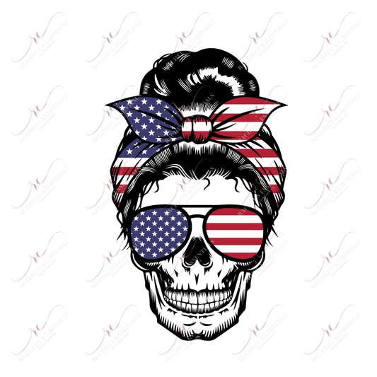 Messy Bun Skull Flag - Ready To Press Sublimation Transfer Print Sublimation