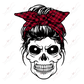 Messy Bun Skull Red Plaid Bow - Digital Download