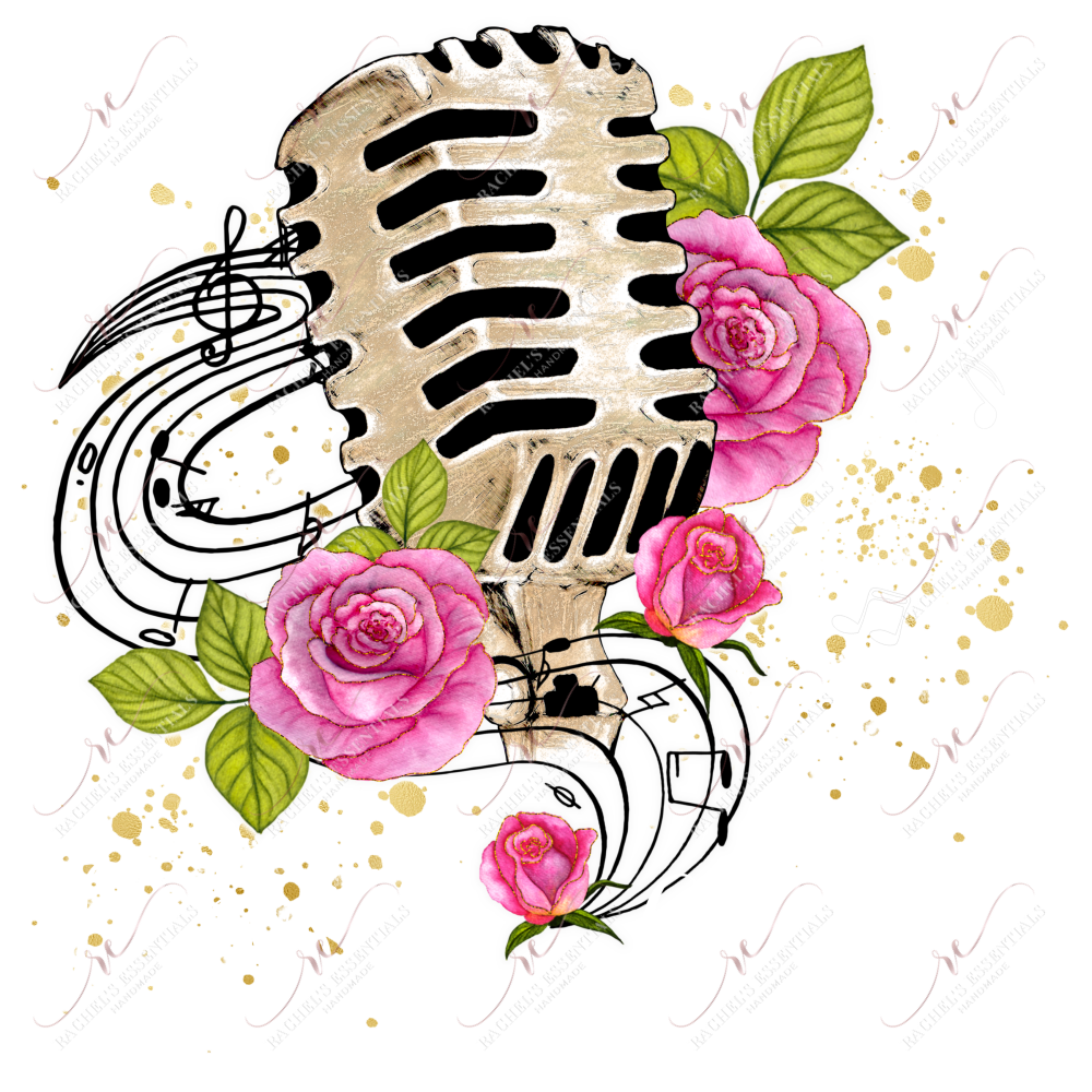 Microphone With Flowers - Ready To Press Sublimation Transfer Print Sublimation