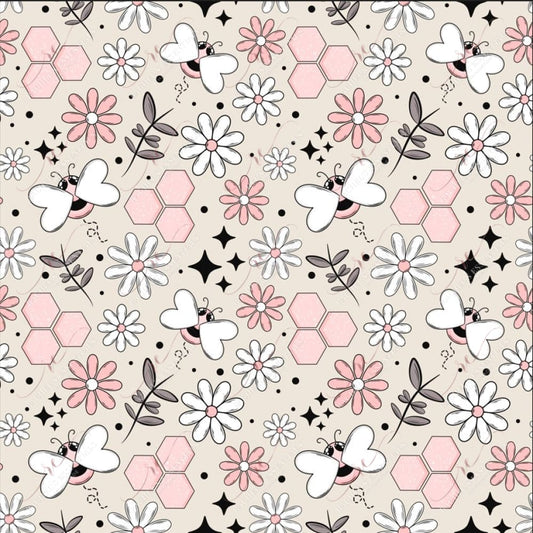 Pink Bees - Ready To Press Sublimation Transfer Print Seamless 4/24 Sublimation