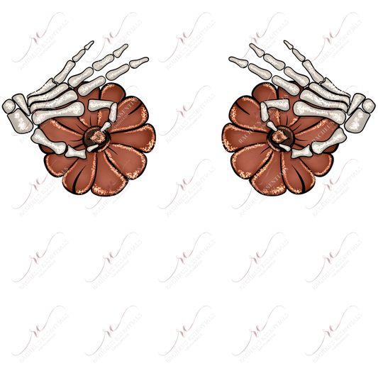 Skeleton Hands Holding Pumpkin - Htv Transfer