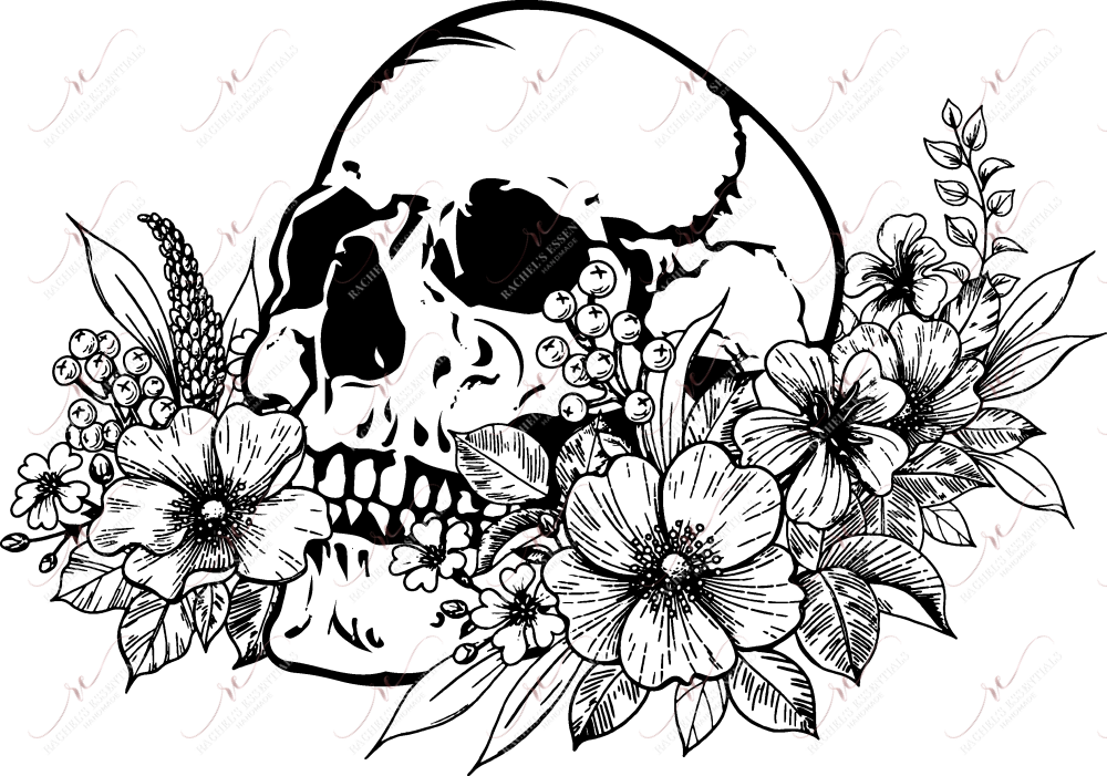 Skull And Flowers - Ready To Press Sublimation Transfer Print Sublimation