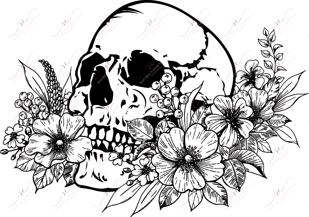 Skull And Flowers - Ready To Press Sublimation Transfer Print Sublimation