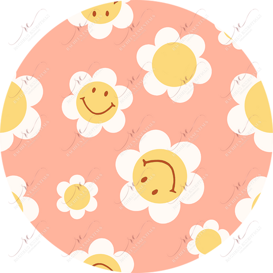 Smiley Face Flowers Car Coaster - Ready To Press Sublimation Transfer Print Sublimation