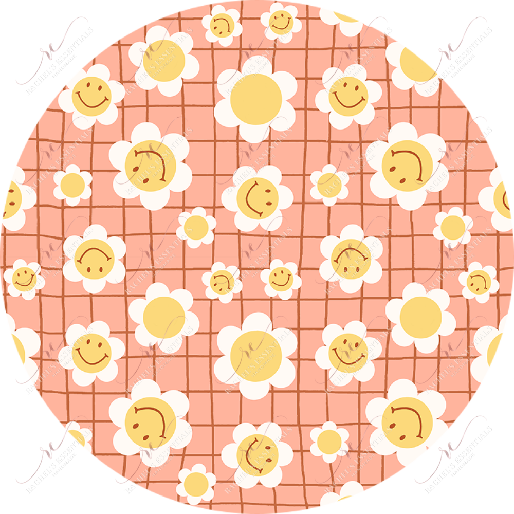 Smiley Face Flowers Car Coaster - Ready To Press Sublimation Transfer Print Sublimation