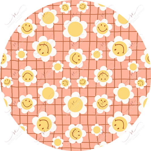 Smiley Face Flowers Car Coaster - Ready To Press Sublimation Transfer Print Sublimation