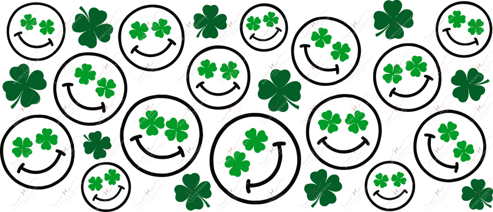 St Patricks Day Clovers Smiley Face - 16Oz Glass Can Wrap
