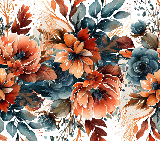 Vintage Floral Orange & Teal- Ready To Press Sublimation Transfer Print Sublimation