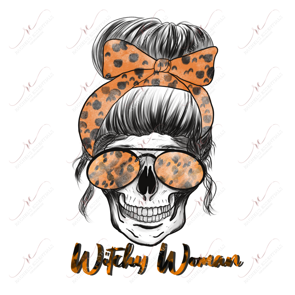 Sublimation 1.99 Witchy woman messy bun skull - ready to press sublimation transfer print freeshipping - Rachel's Essentials