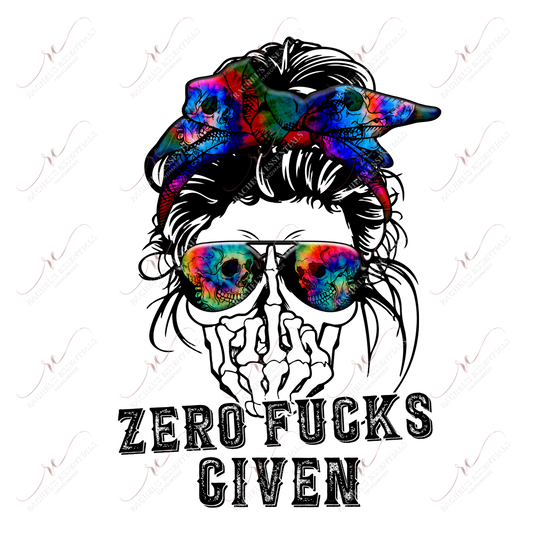 Zero Fucks Given Messy Bun Skull - Ready To Press Sublimation Transfer Print Sublimation
