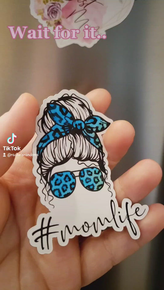 Mom Life Magnet Blue Leopard